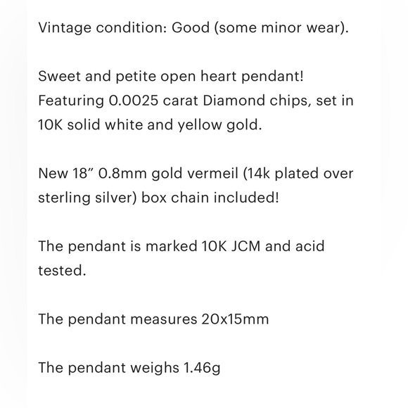 Vintage 10K Gold Open Heart Diamond Pendant: Dainty Feminine Charm - Picture 12 of 12